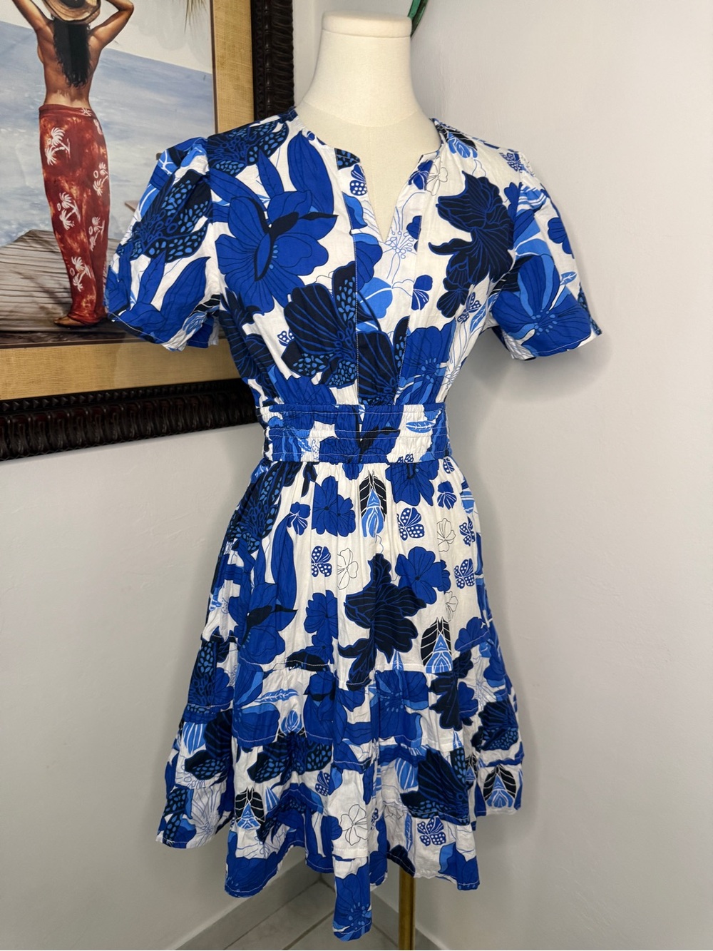 Kings Road Blue Floral V-Neck Tiered Mini Dress